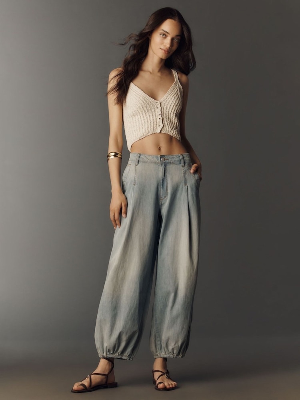 Pilcro Light Wash Balloon Track Pants - Pale Blue